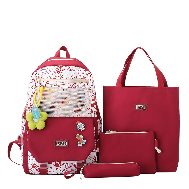 Mochila escolar de gran capacidad para estudiantes de 4 piezas