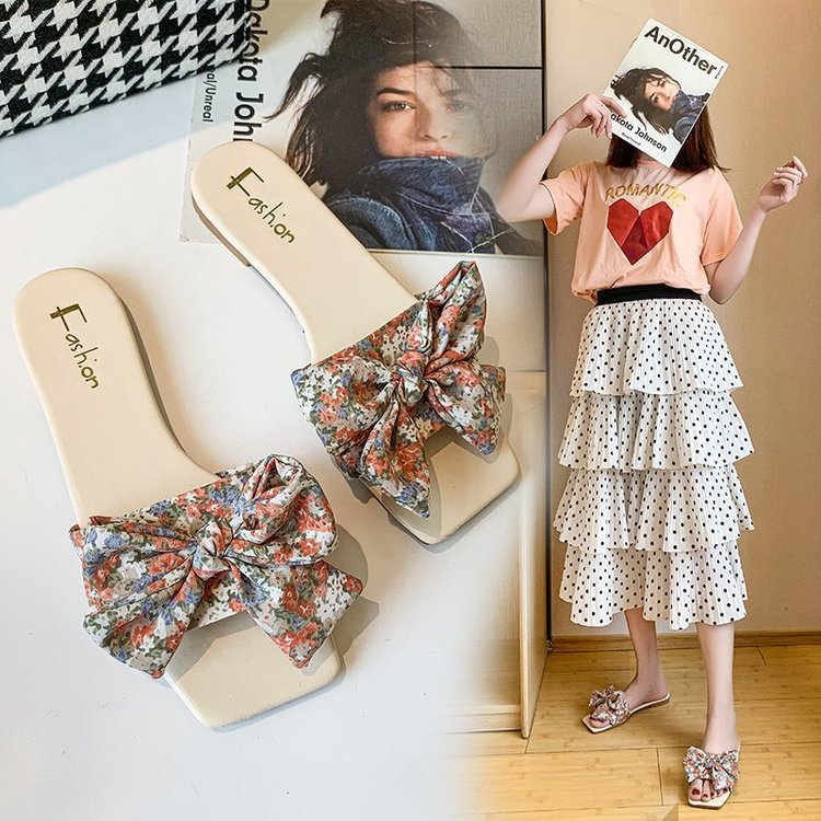 Summer small floral bow slippers
