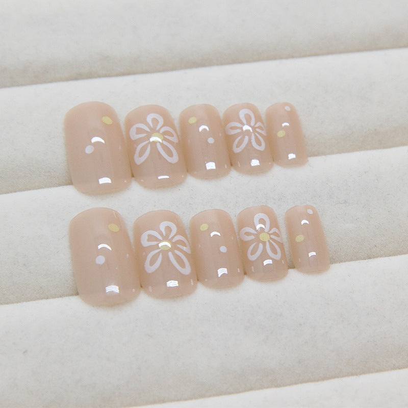 Wearable Flower Short Square Nail Stickers 24 Pieces