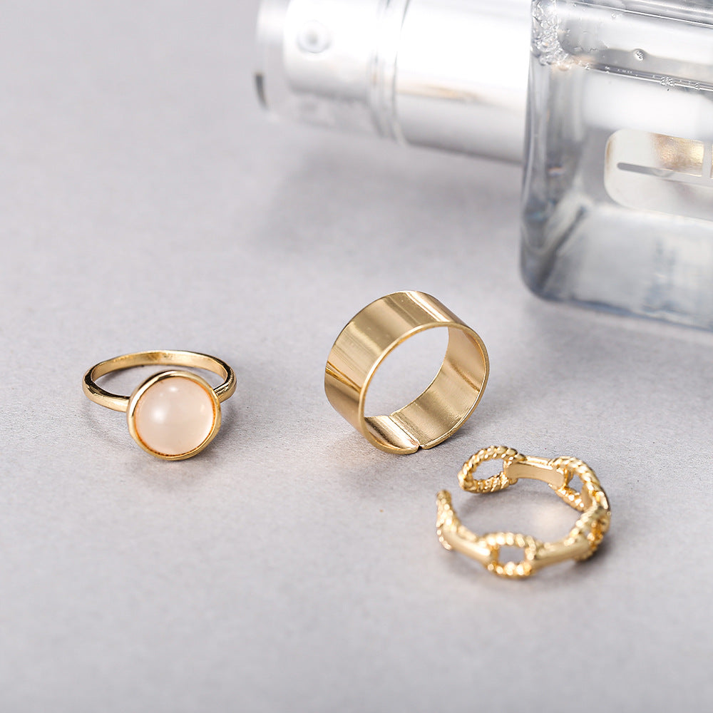 Juego de 3 anillos de cadena con personalidad retro sencilla