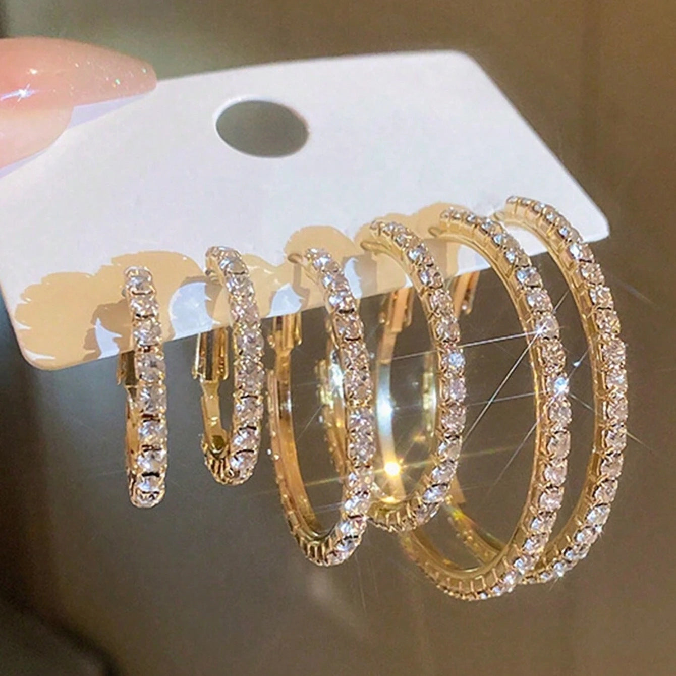 3-Pair Rhinestone Hoop Earring Set