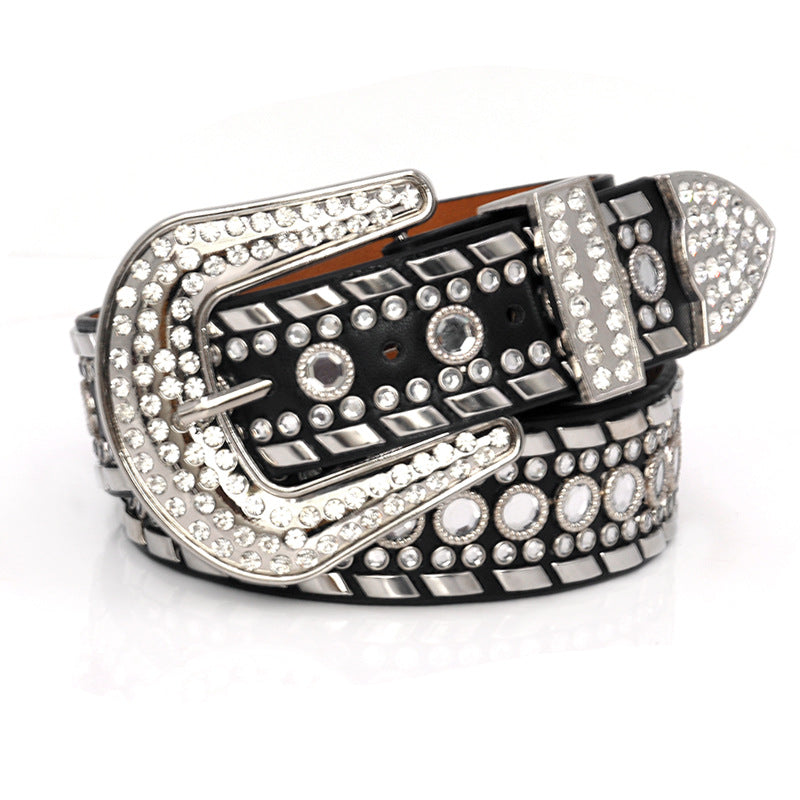 Pin buckle fashion wide rhinestone inlaid belt