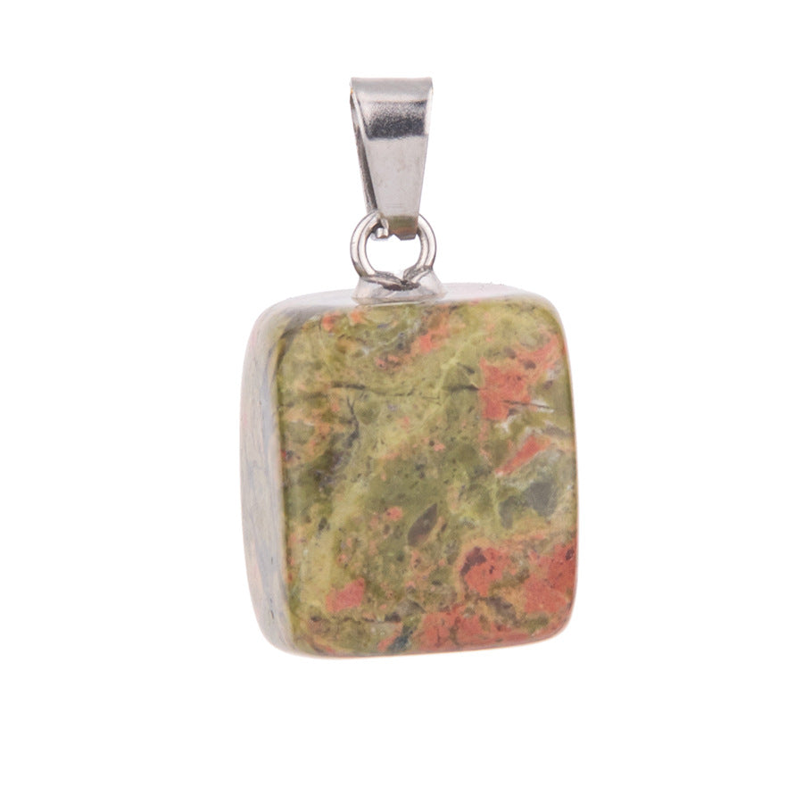 Crystal amorphous semi-precious stone cube pendant