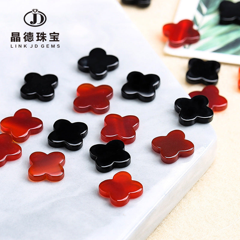 Accesorios de joyería DIY de trébol de cuatro hojas de ágata roja y negra de 12 mm