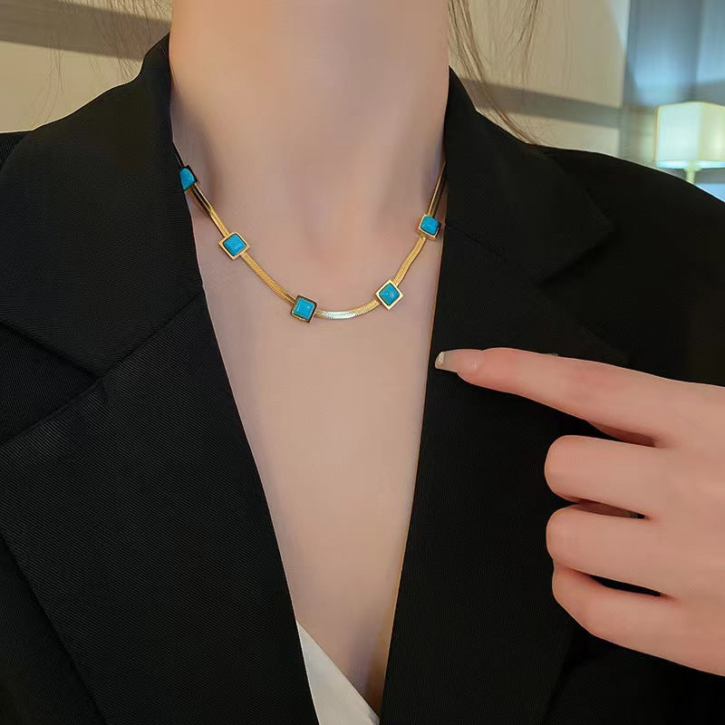 18K Gold Stainless Steel Peacock Blue Necklace – Unique Design