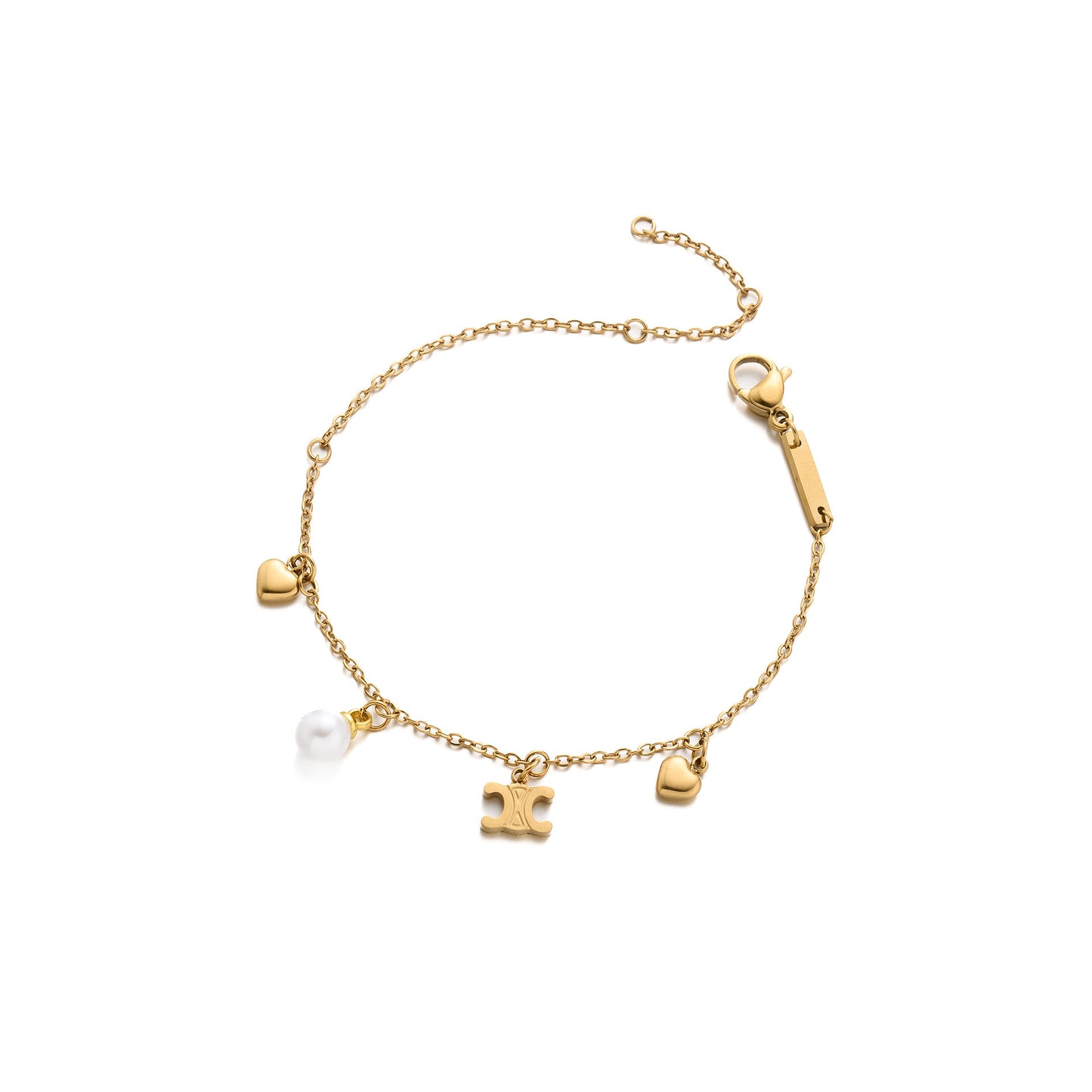 18K Gold Pearl Heart Bracelet