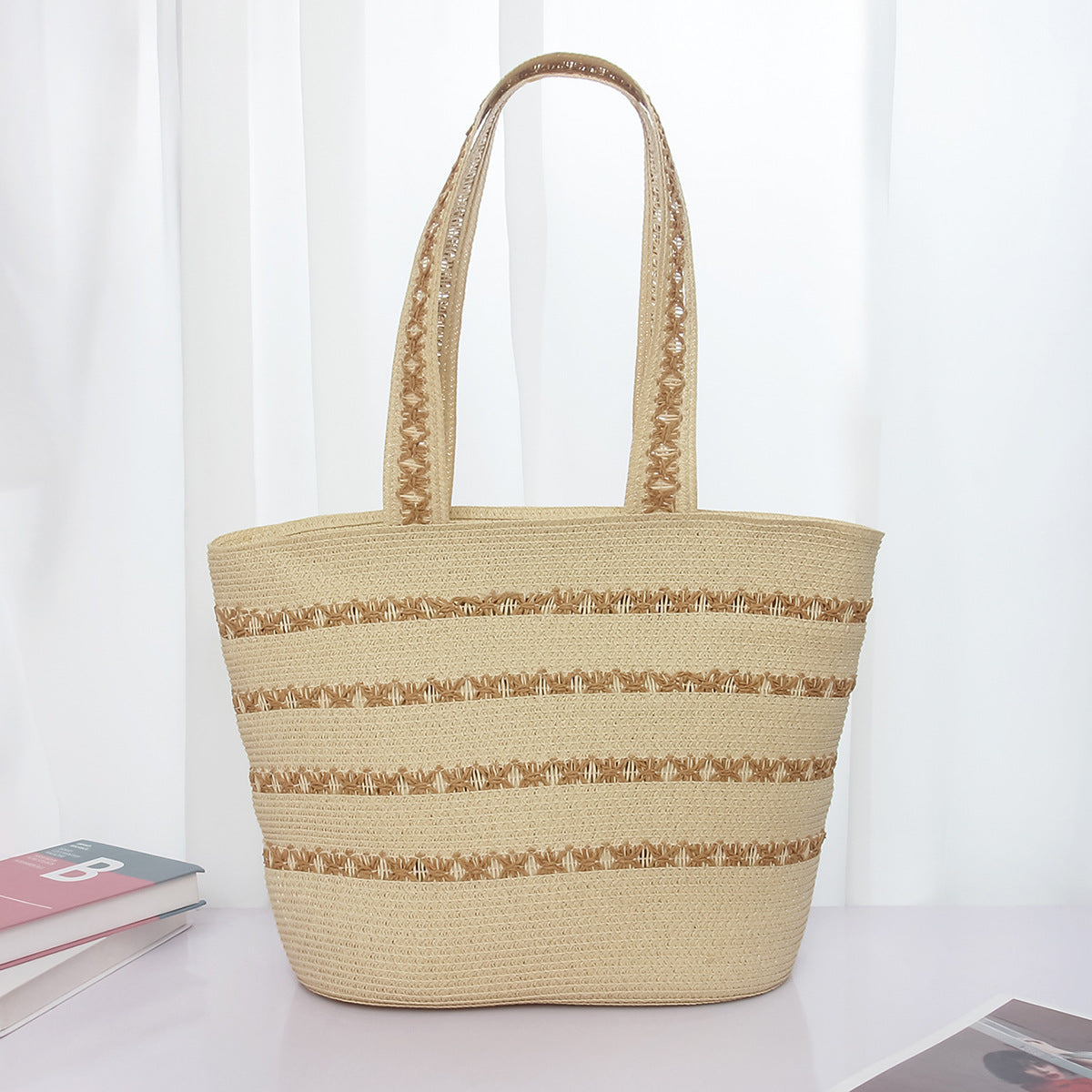 Straw Hat and Tote Set Summer Beach Sun Protection Hat Simple Sun Hat