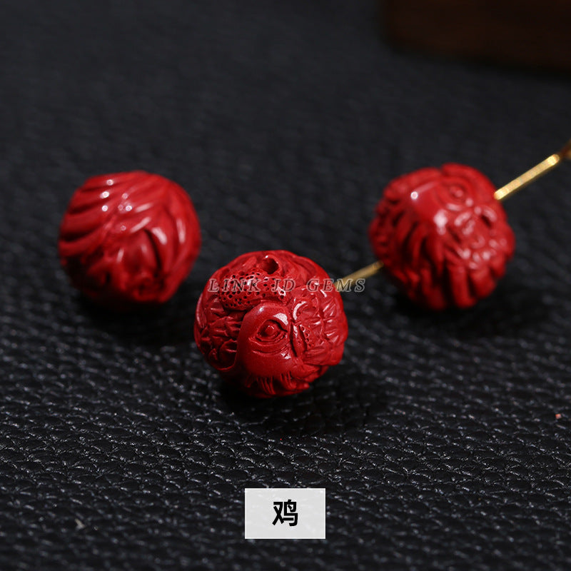 Raw mineral emperor sand twelve zodiac cinnabar loose beads