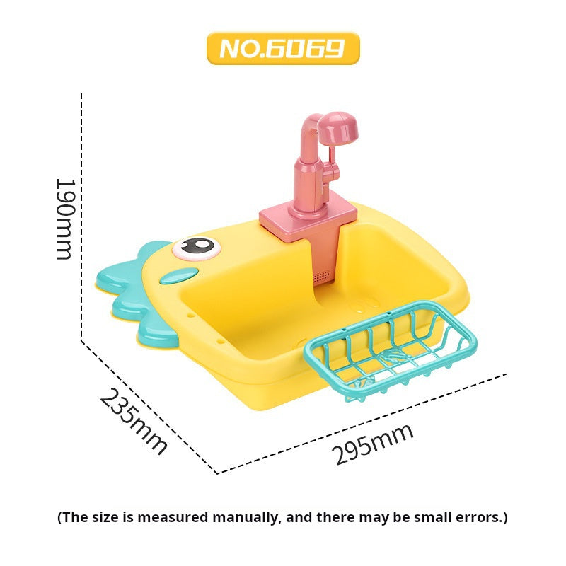 Children's Electric Dinosaur Dishwashing Sink Toy with Circulating Water Fishing Dishwasher 2-in-1 Kitchen Pretend Play Toy