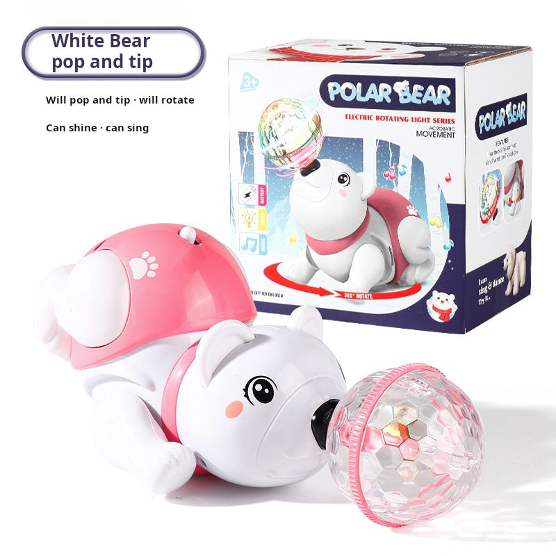 Singing and Dancing Rotating Children's Toy: Rechargeable Panda and Puppy, Crawling Practice and Tummy Time with Light-Up Features for Babies