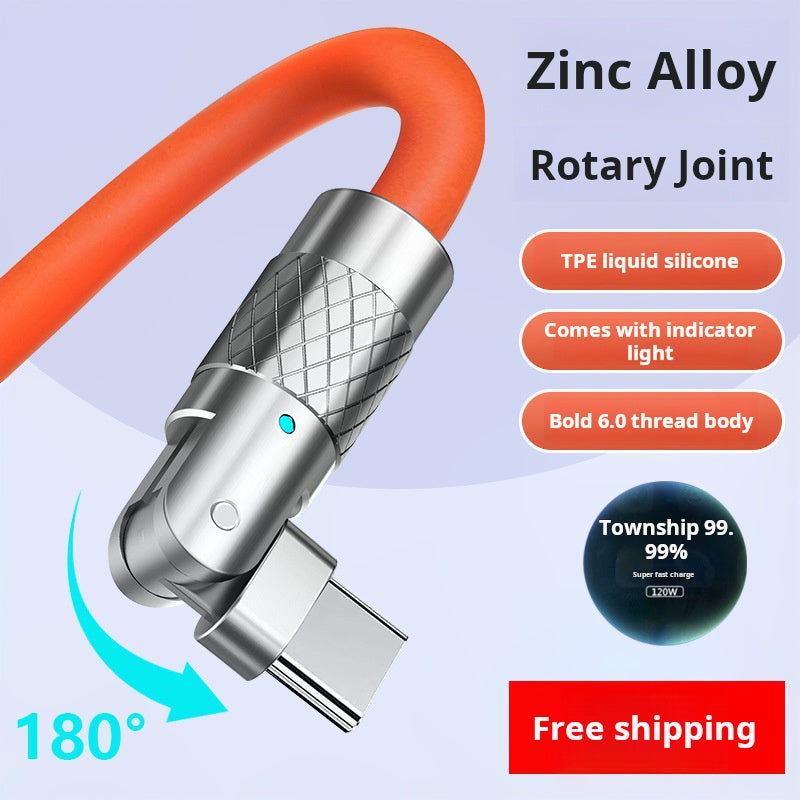 Cable de carga rápida tipo C de aleación de zinc giratorio de 180°