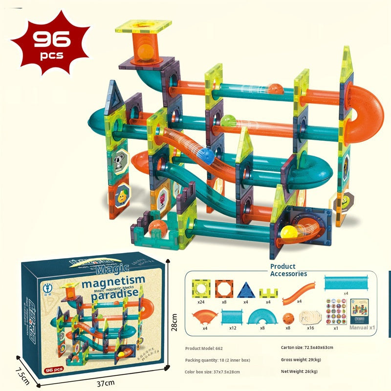 Educational Magnetic Tiles Toy, Colorful Window Pipes Ball Track Building Blocks