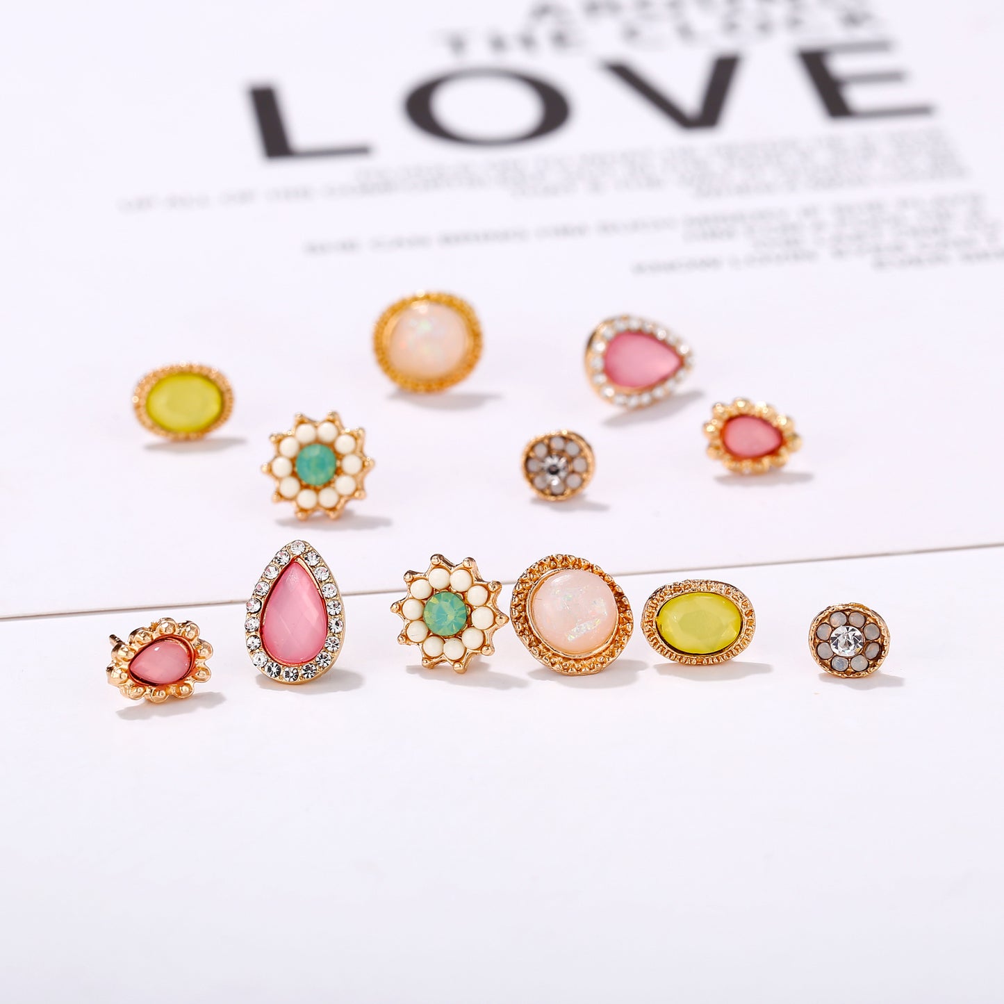 Multi-Piece Opal Flower Stud Earrings Set