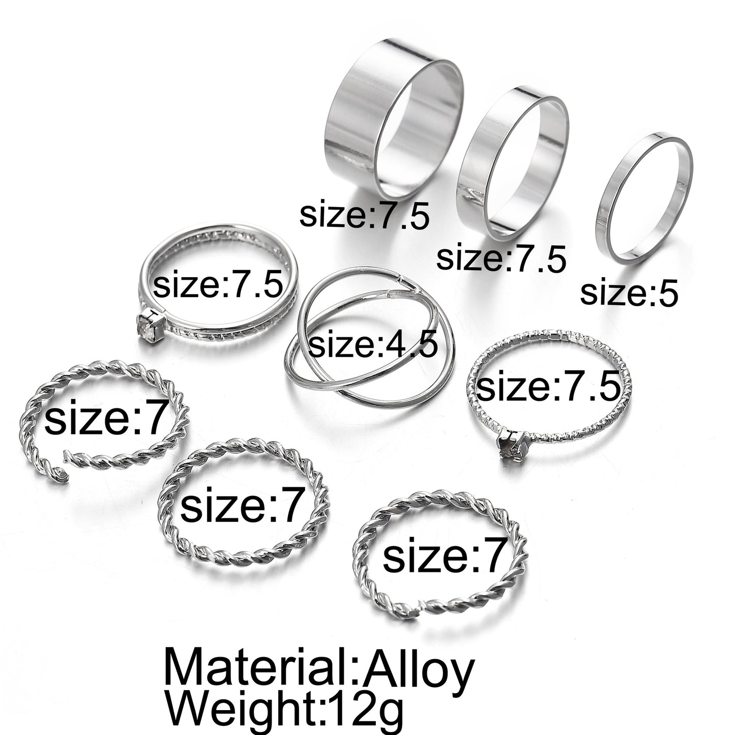 Circular Braided Twist Ring Set 9-Piece