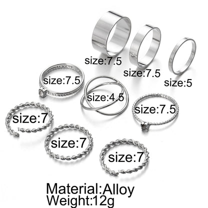 Circular Braided Twist Ring Set 9-Piece