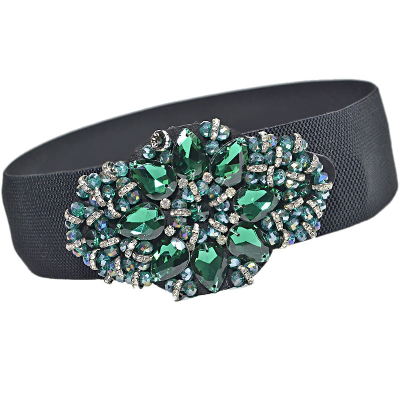 Colored rhinestone inlaid wide belt