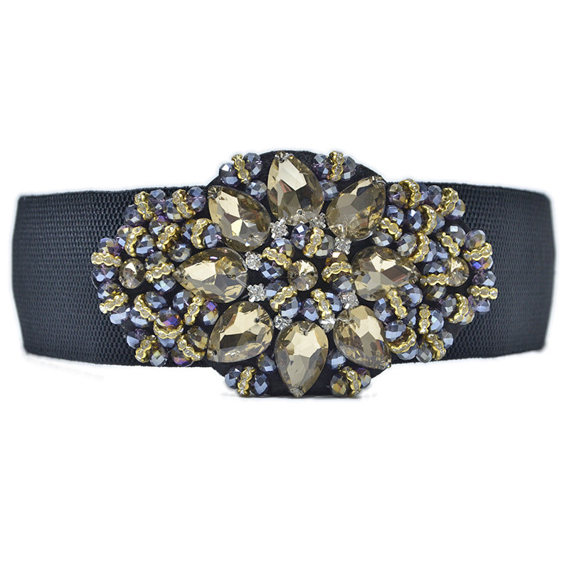 Colored rhinestone inlaid wide belt