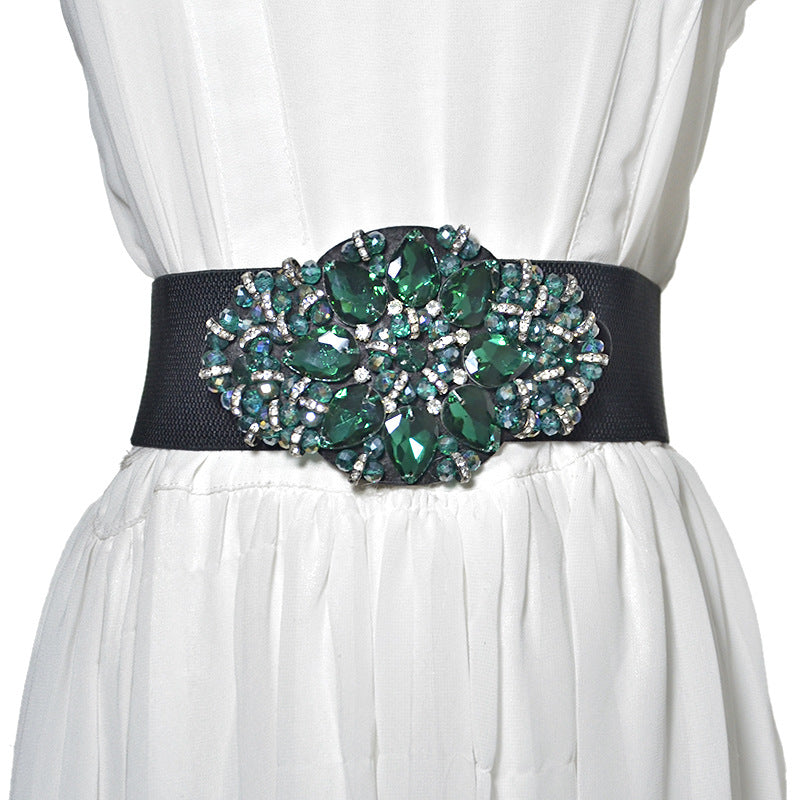 Colored rhinestone inlaid wide belt