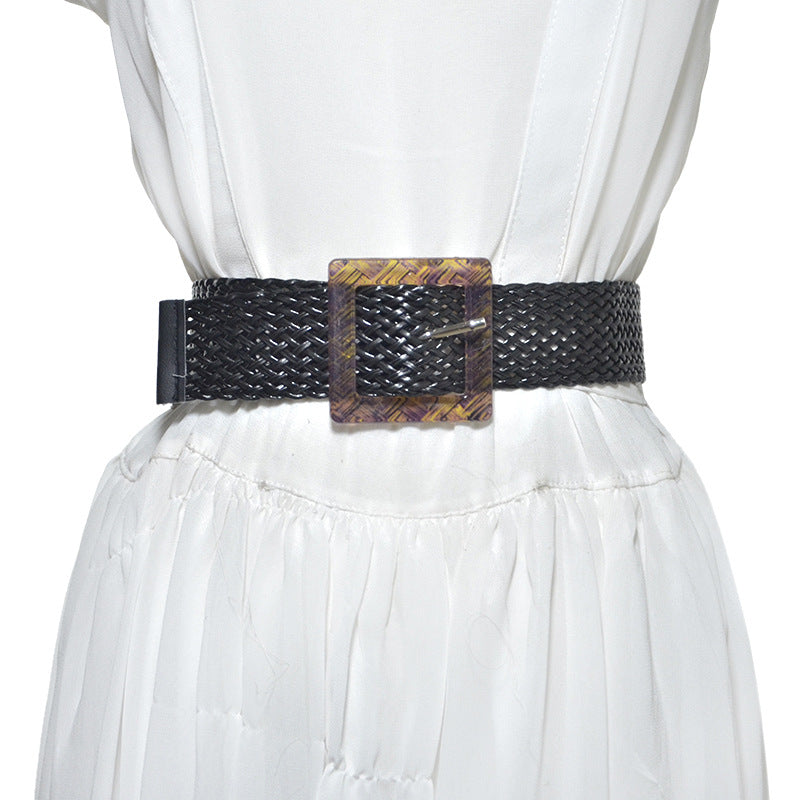 Pin buckle braided belt women