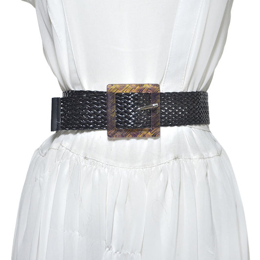 Pin buckle braided belt women