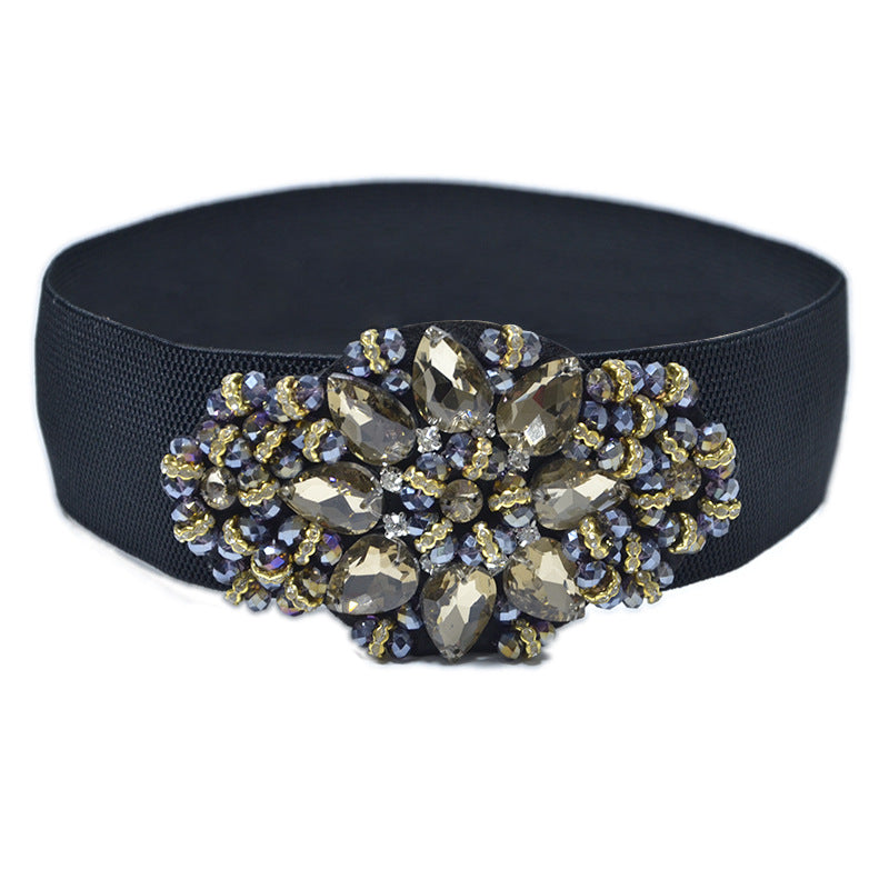 Colored rhinestone inlaid wide belt