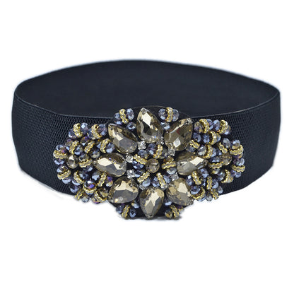 Colored rhinestone inlaid wide belt