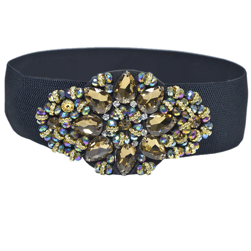 Colored rhinestone inlaid wide belt