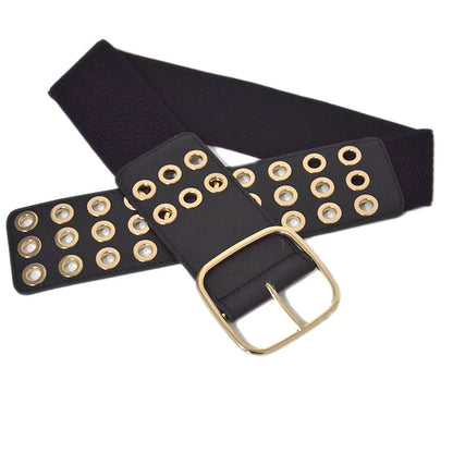 Hollow elastic pin buckle wide belt