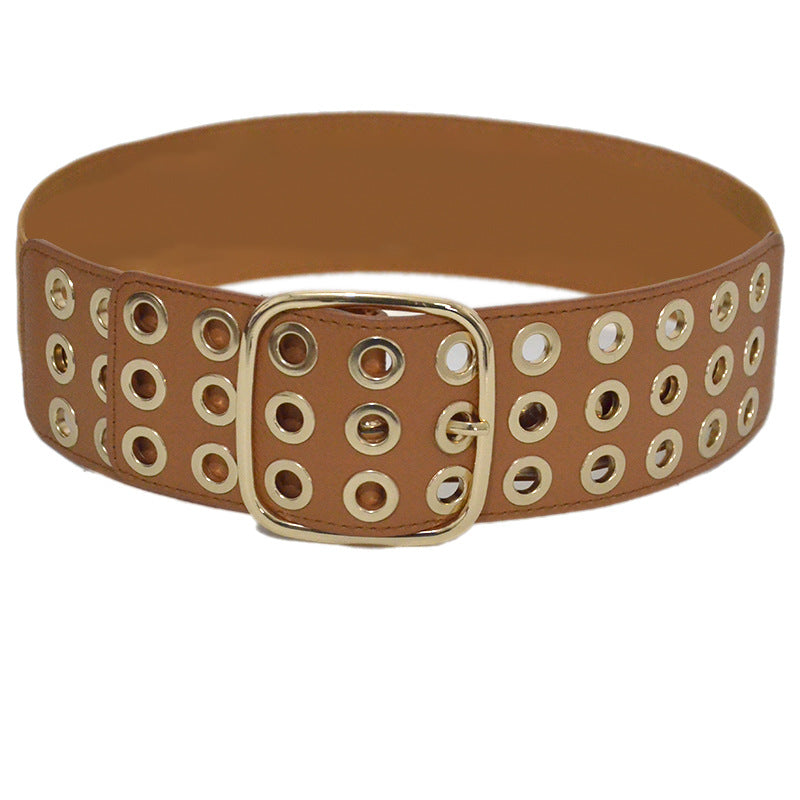 Hollow elastic pin buckle wide belt