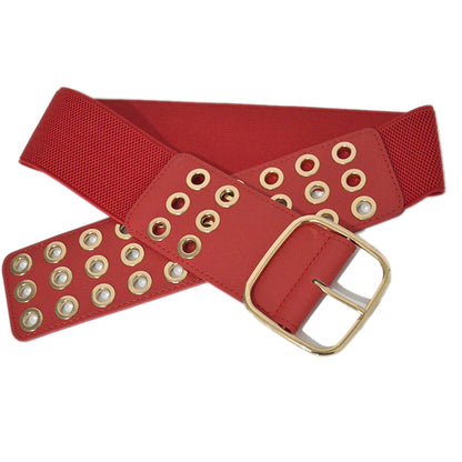 Hollow elastic pin buckle wide belt