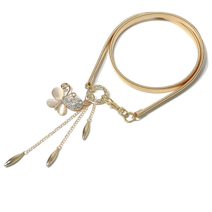 Rhinestone crystal inlaid metal spring waist chain