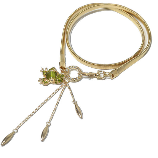 Rhinestone crystal inlaid metal spring waist chain