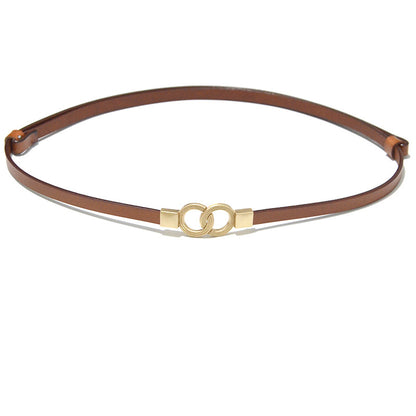 Real cow double ring buckle cowhide thin belt
