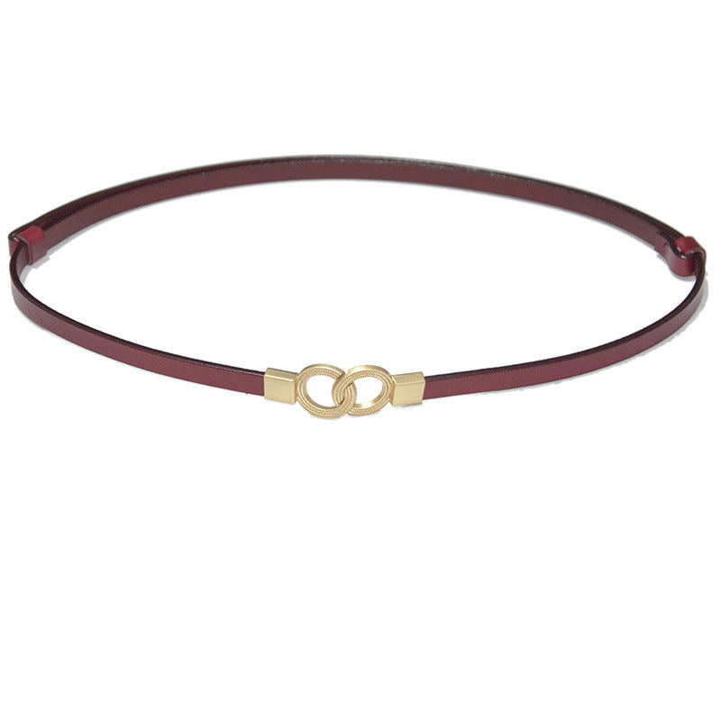 Real cow double ring buckle cowhide thin belt