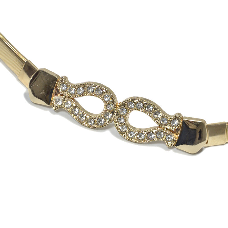 Rhinestone inlaid metal spring waist chain