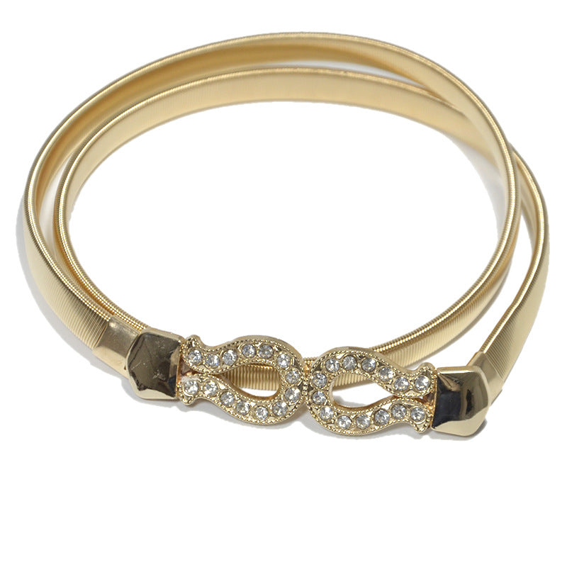 Rhinestone inlaid metal spring waist chain