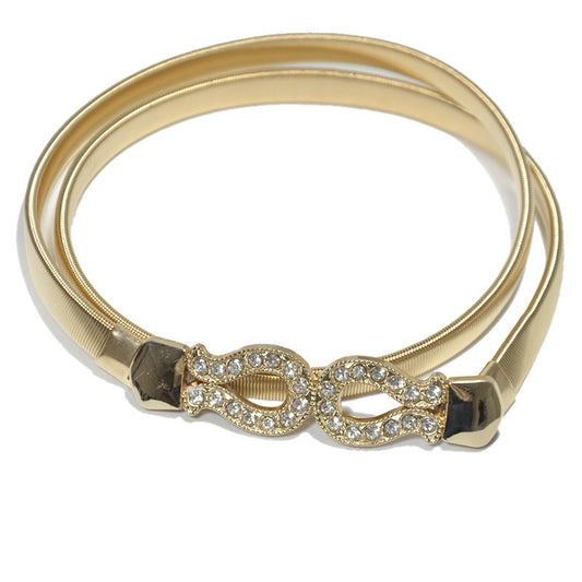 Rhinestone inlaid metal spring waist chain