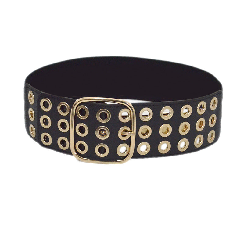 Hollow elastic pin buckle wide belt