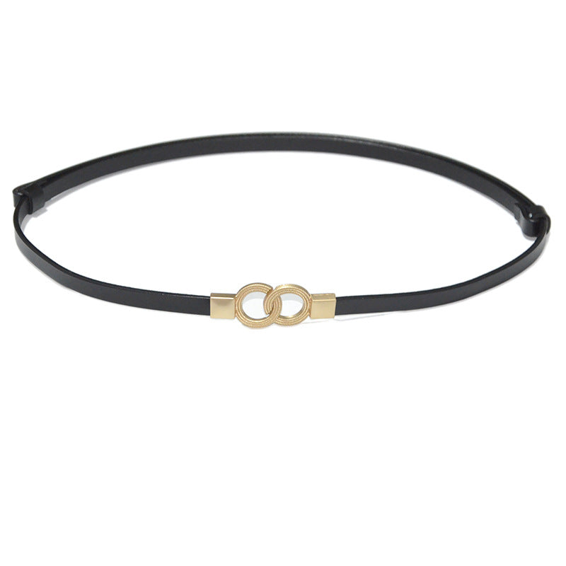 Real cow double ring buckle cowhide thin belt