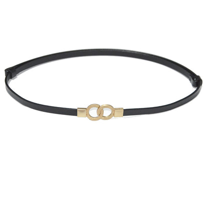 Real cow double ring buckle cowhide thin belt