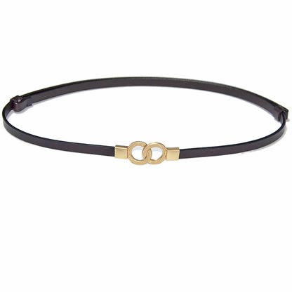 Real cow double ring buckle cowhide thin belt