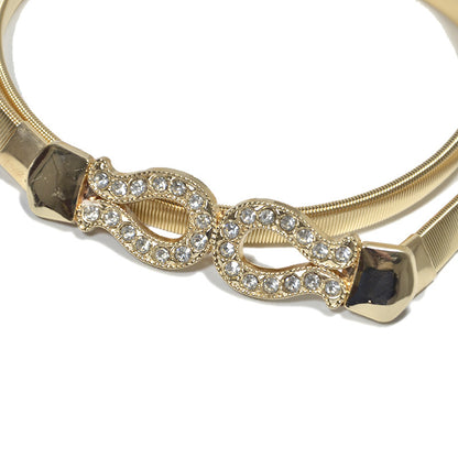 Rhinestone inlaid metal spring waist chain