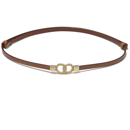 Real cow double ring buckle cowhide thin belt