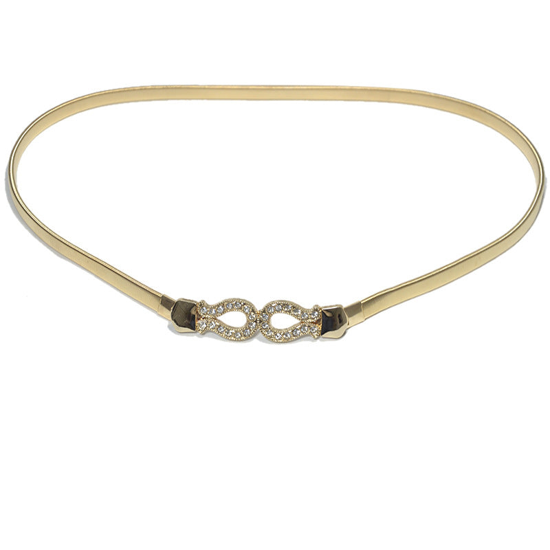 Rhinestone inlaid metal spring waist chain