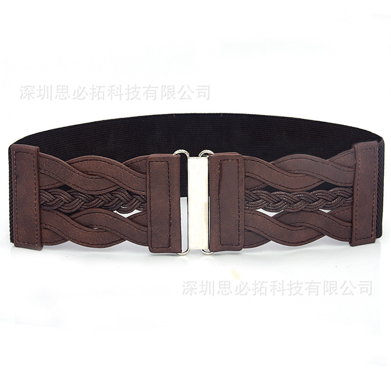 Retro style elastic waist seal coffee color