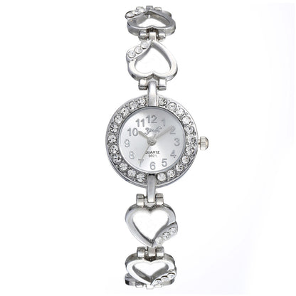 Full diamond peach heart wrist quartz watch