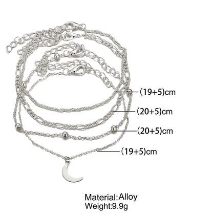 Alloy Silver Moon Pendant Anklet Set 4 Pieces Set