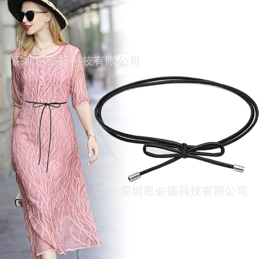 Sheepskin leather knotted rope strap belt
