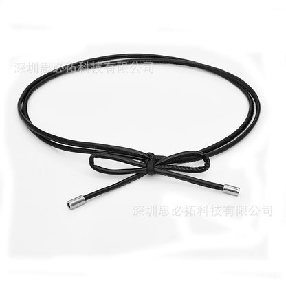 Sheepskin leather knotted rope strap belt