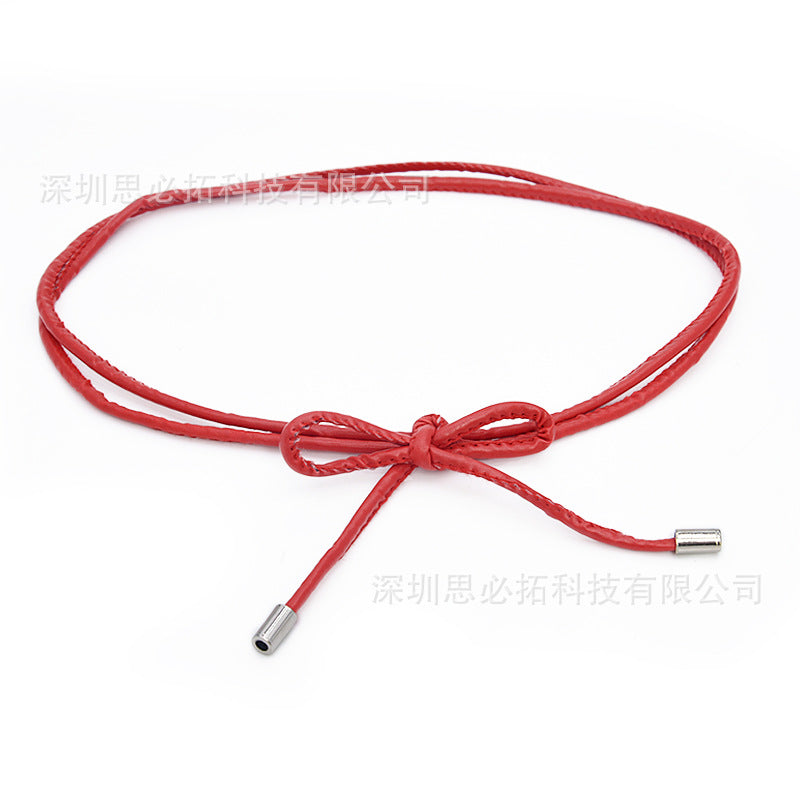Sheepskin leather knotted rope strap belt